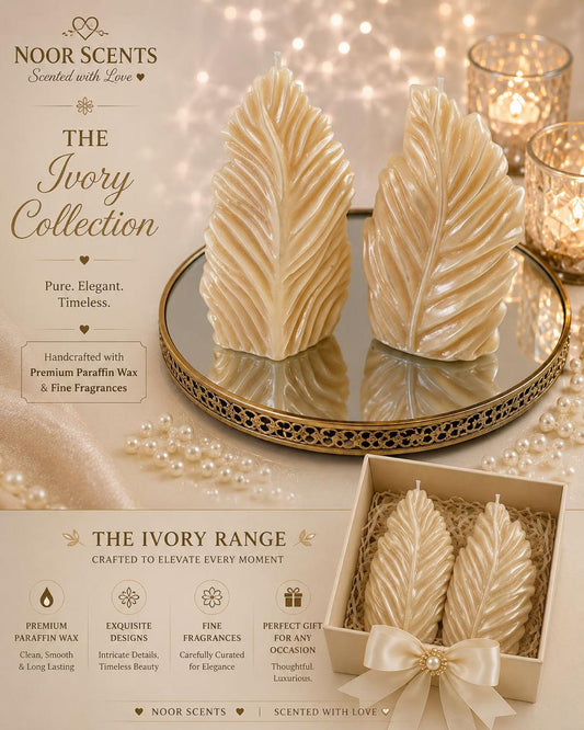 Ivory Leaf Candle Set