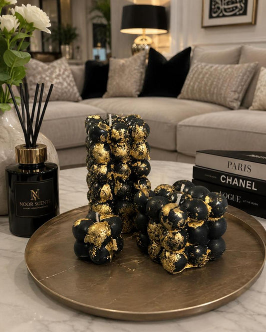Luxe Onyx Gold Bubble Cube Candle Set